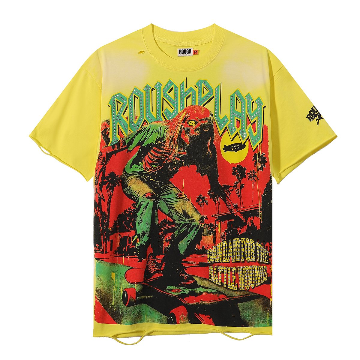 Rough Play Skate Skeleton Yellow Graphic T-Shirt
