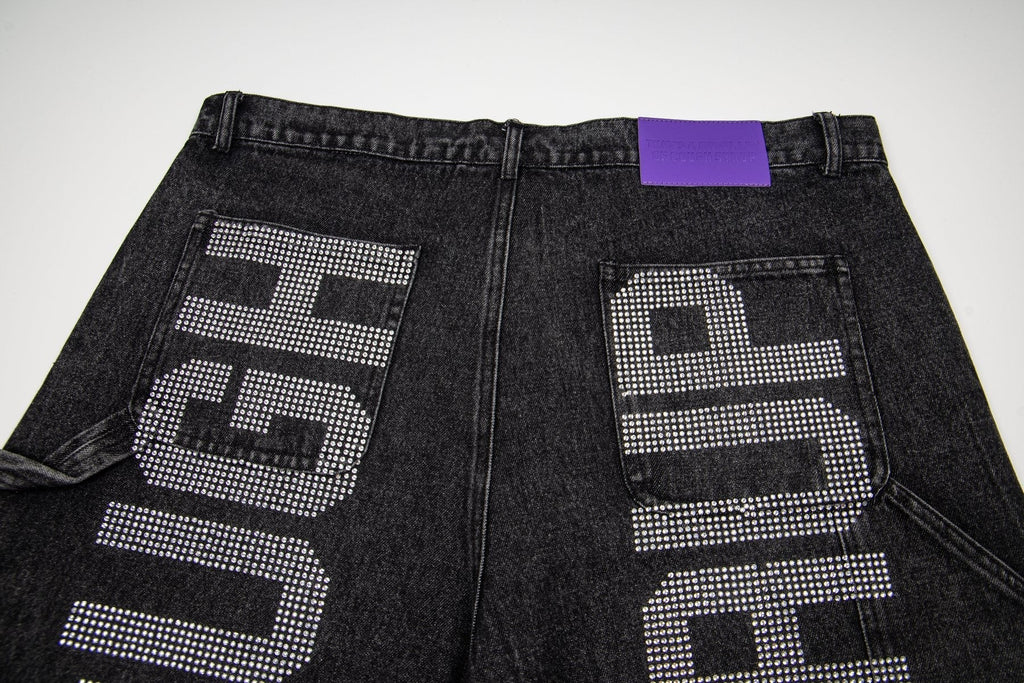 THAT'S A AWFUL LOT OF COUGH SYRUP Rhinestone Washed Denim Shorts