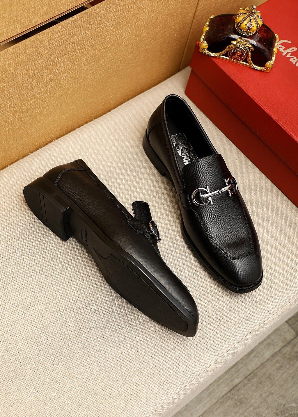Ferragamo Black Hardware Loafers - Low Heel