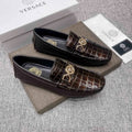 Versace Men's Dark Brown Croc-Embossed Loafers