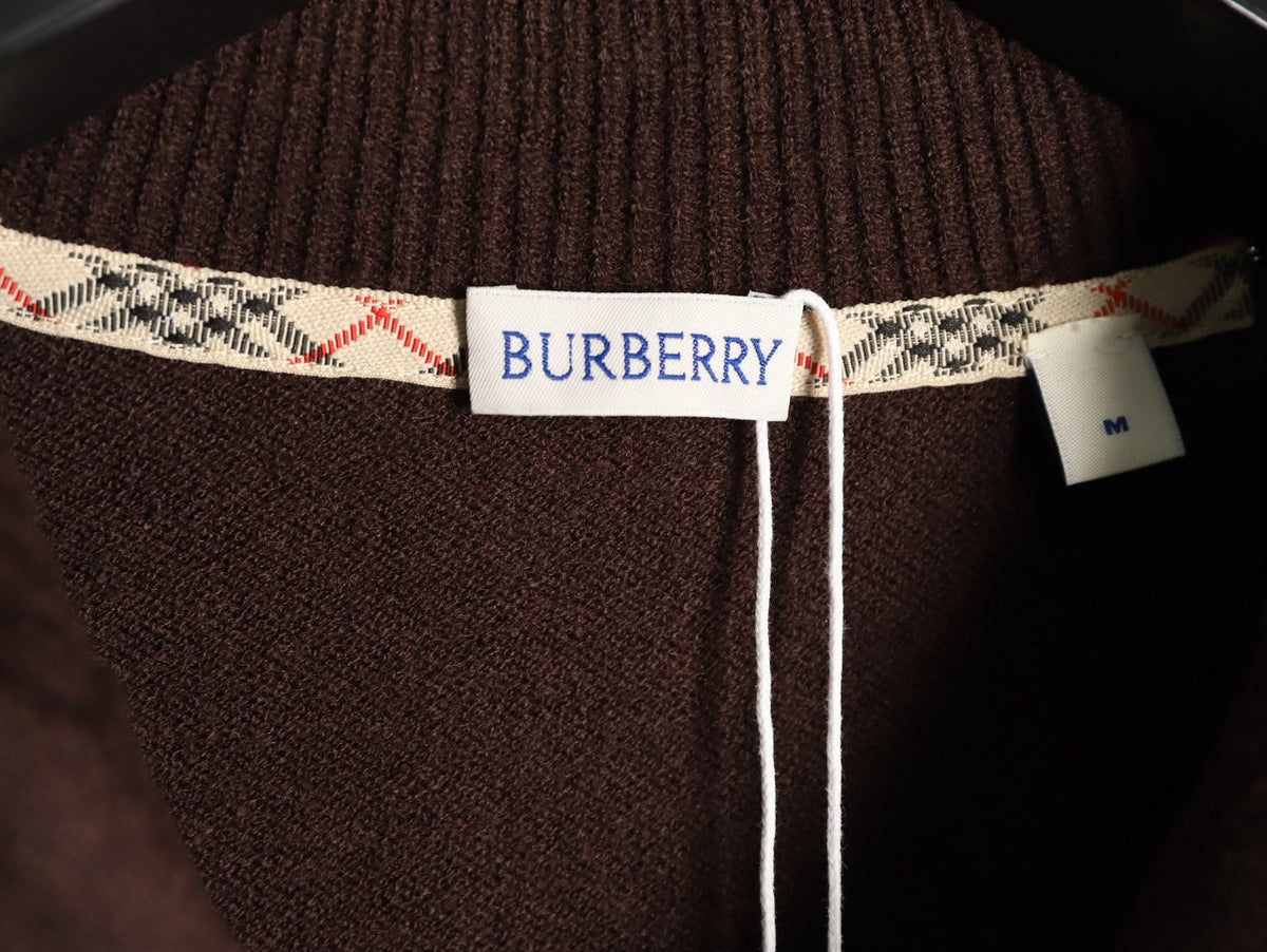 Burberry Equestrian Emblem Half-Zip Knit Sweater - Dark Brown